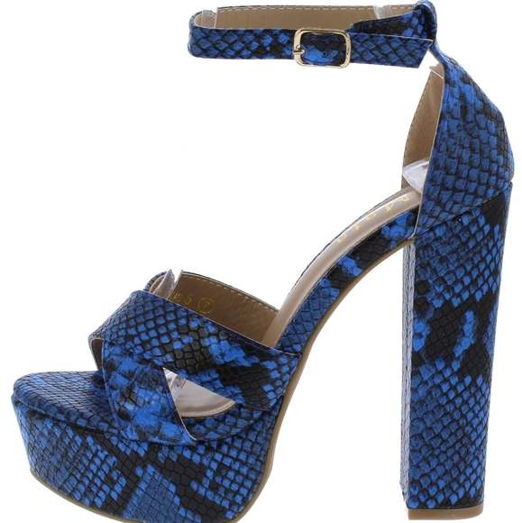 MATA Blue Snake Open Toe Ankle Strap Platform Heel - Picture 2 of 3